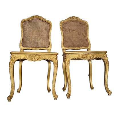 French Giltwood Chairs with Backup and Grid Seat, Set of 2-TCS-1779635