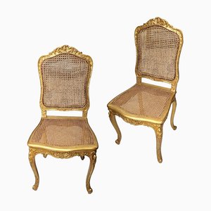 French Giltwood Chairs with Backup and Grid Seat, Set of 2-TCS-1779635