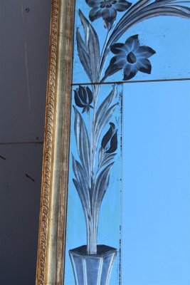 French Gold Lacquered Mirror with Plants and Flowers Engraved-EH-1150943