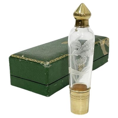 French Gold Plated and Engraved Silver Traveling Liqueur Bottle, 1890s, Set of 2-UCH-1393058