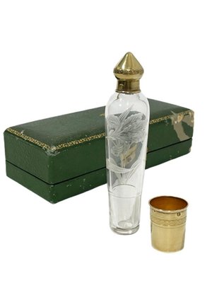 French Gold Plated and Engraved Silver Traveling Liqueur Bottle, 1890s, Set of 2-UCH-1393058