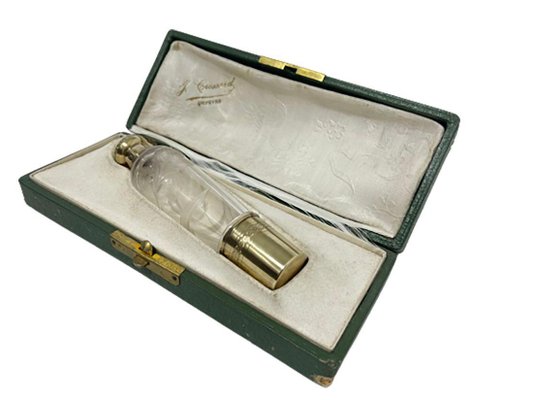 French Gold Plated and Engraved Silver Traveling Liqueur Bottle, 1890s, Set of 2-UCH-1393058