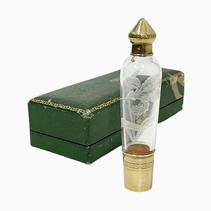 French Gold Plated and Engraved Silver Traveling Liqueur Bottle, 1890s, Set of 2-UCH-1393058