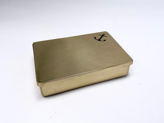 French Golden Box in Brass with Anchor Pattern, 1970-UR-1290023