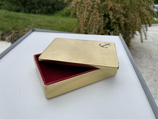 French Golden Box in Brass with Anchor Pattern, 1970-UR-1290023