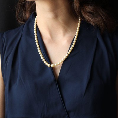 French Golden Falling Cultured Pearl Necklace, 1950s-OLU-981472