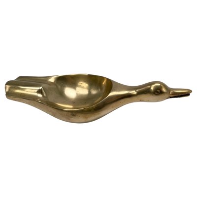 French Golden Sculptural Ashtray in Solid Brass, 1970-UR-1290021