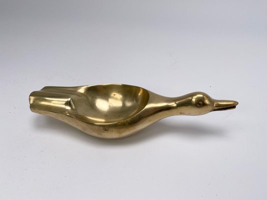 French Golden Sculptural Ashtray in Solid Brass, 1970-UR-1290021