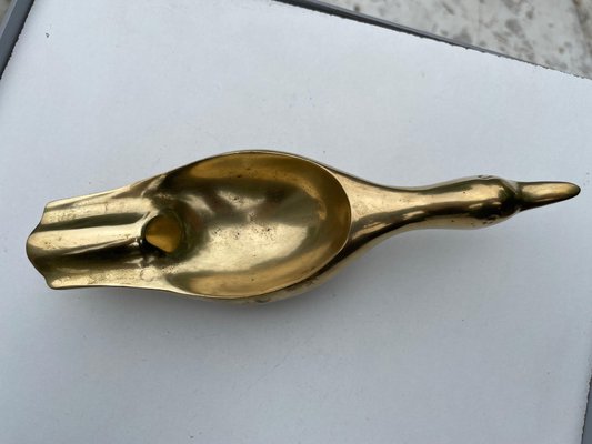 French Golden Sculptural Ashtray in Solid Brass, 1970-UR-1290021