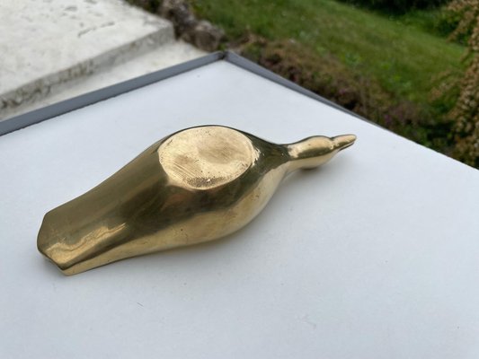 French Golden Sculptural Ashtray in Solid Brass, 1970-UR-1290021