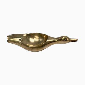 French Golden Sculptural Ashtray in Solid Brass, 1970-UR-1290021