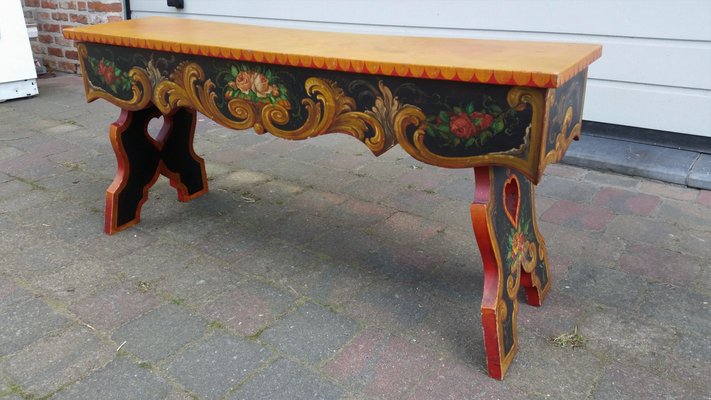 French Hand Painted Wooden Bench by R. Jaeg, 1961-AWL-1430711