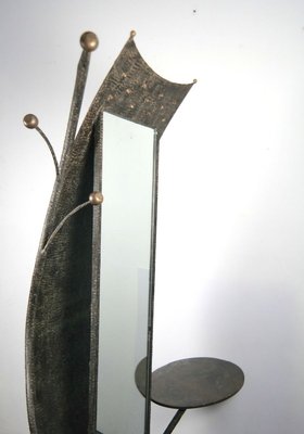 French Handcrafted Wrought Iron Mirror Stand with Table, 1970s-UWE-825524