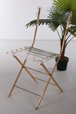 French Hollywood Regency Acrylic Glass and Gold-Plated Brass Dining Chair, 1970s-EZZ-1078576