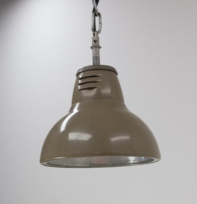 French Holophane Style Tole and Glass Pendant Lamp, 1960s-RIU-1328427