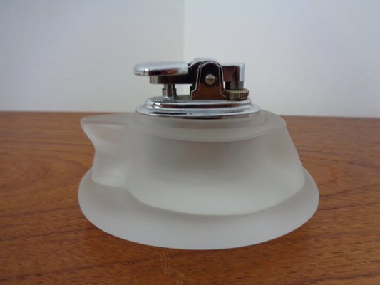 French Horse Lighter & Ashtray in Frosted Crystal Glass, 1960s, Set of 3-RDW-1332468