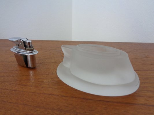 French Horse Lighter & Ashtray in Frosted Crystal Glass, 1960s, Set of 3-RDW-1332468