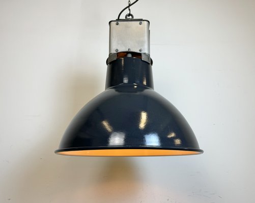 French Industrial Dark Blue Enamel Pendant Lamp from Mazda, 1960s-CGF-1792225