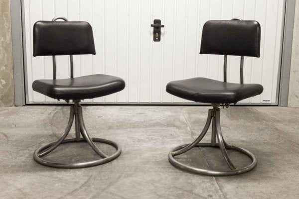 French Industrial Office Chairs in Leather, 1950s, Set of 2-VQY-1371565