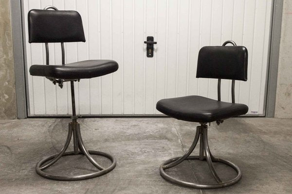 French Industrial Office Chairs in Leather, 1950s, Set of 2-VQY-1371565