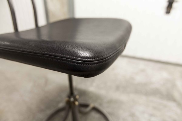 French Industrial Office Chairs in Leather, 1950s, Set of 2-VQY-1371565