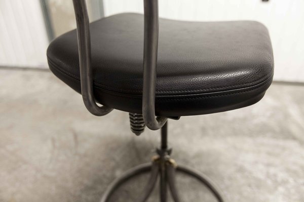 French Industrial Office Chairs in Leather, 1950s, Set of 2-VQY-1371565