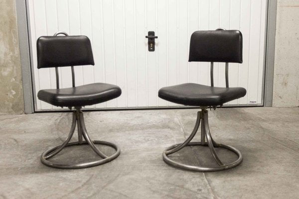 French Industrial Office Chairs in Leather, 1950s, Set of 2-VQY-1371565