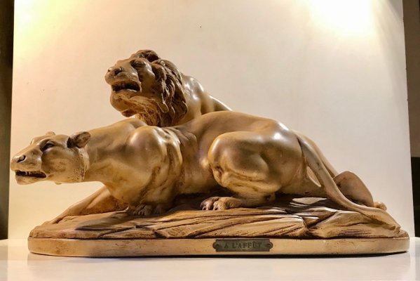 French L'Affut Art Deco Sculpture of Lions by A. Martinez, Paris 1924-LCR-829938