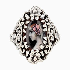 French Limoges Enamel Silver Ring, 1900s-OLU-1292422