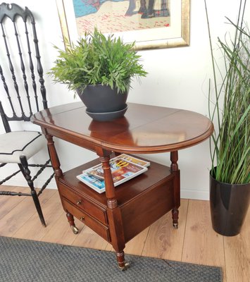 French Louis XIII Style Walnut Two-Tier Folding Side Table-EUP-920674