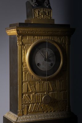 French Louis XIV Gilt Bronze Figured Clock with Library Design-RCE-1703378