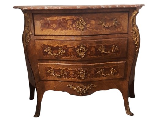 French Louis XV Bombe Chest of Drawers with Marble Top-TCS-1194141