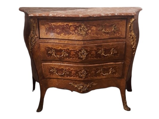 French Louis XV Bombe Chest of Drawers with Marble Top-TCS-1194141