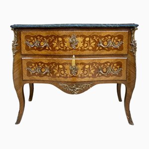 French Louis XV Style Bombé Satinwood Marquetry and Ormolu Mounted Commode, 1940s-NOU-1822947