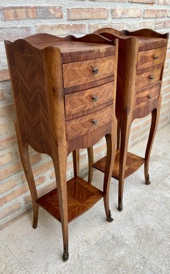 French Louis XV Style Nightstands in Walnut and Marquetry, Set of 2-NOU-1185256