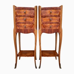 French Louis XV Style Nightstands in Walnut and Marquetry, Set of 2-NOU-1185256