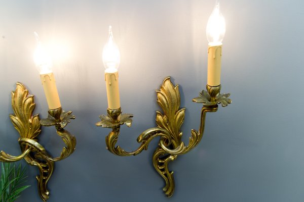 French Louis XV Style Two-Light Bronze Sconces, Set of 2-KEG-1086632