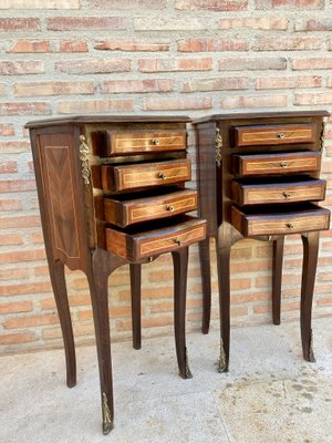 French Louis XV Tulipwood Veneer Bedside Tables or Nightstands, Set of 2-NOU-1137394