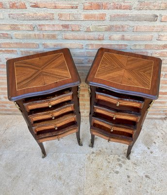 French Louis XV Tulipwood Veneer Bedside Tables or Nightstands, Set of 2-NOU-1137394