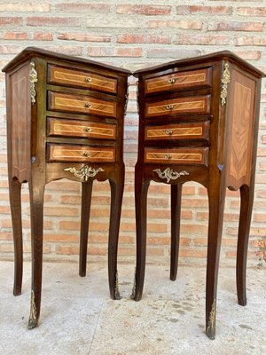 French Louis XV Tulipwood Veneer Bedside Tables or Nightstands, Set of 2-NOU-1137394