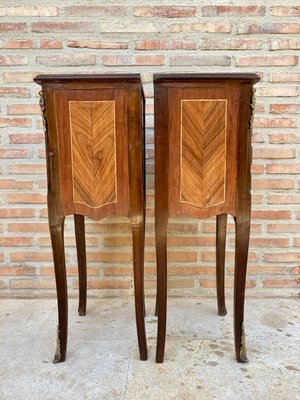 French Louis XV Tulipwood Veneer Bedside Tables or Nightstands, Set of 2-NOU-1137394