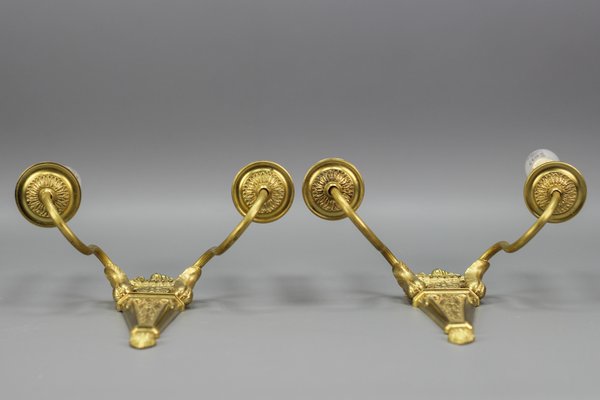 French Louis XVI Style 2-Light Gilt Bronze and Brass Sconces, Set of 2-KEG-1192993