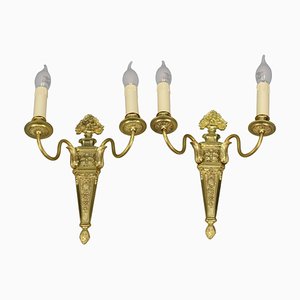 French Louis XVI Style 2-Light Gilt Bronze and Brass Sconces, Set of 2-KEG-1192993