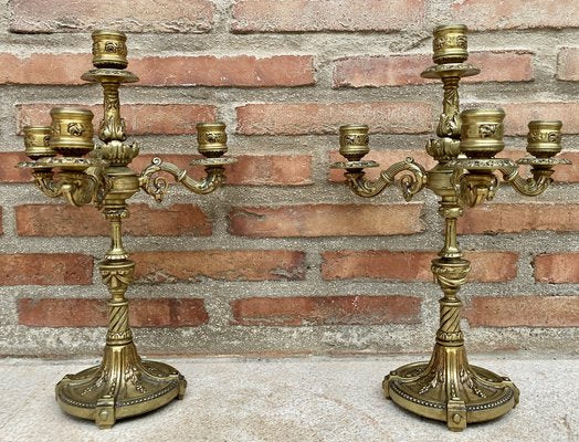 French Louis XVI Style 4-Light Candelabras in Gilt Bronze, Set of 2-NOU-1314828