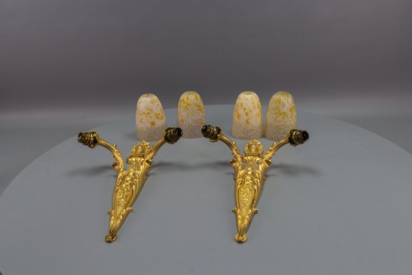 French Louis XVI Style Bronze and Glass Sconces, 1890s, Set of 2-KEG-1740083