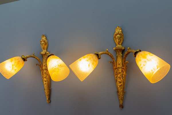 French Louis XVI Style Bronze and Glass Sconces, 1890s, Set of 2-KEG-1740083