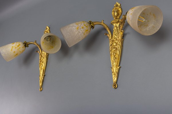 French Louis XVI Style Bronze and Glass Sconces, 1890s, Set of 2-KEG-1740083