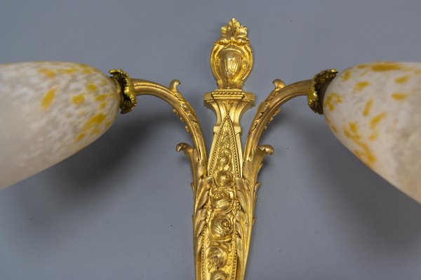 French Louis XVI Style Bronze and Glass Sconces, 1890s, Set of 2-KEG-1740083