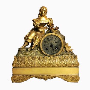 French Louis XVI Style Mantel Clock in Gilded Bronze-QRS-782388