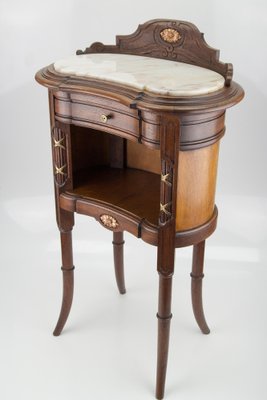 French Louis XVI Style Nightstand with Marble Top and Brass Mounts-KEG-1086565